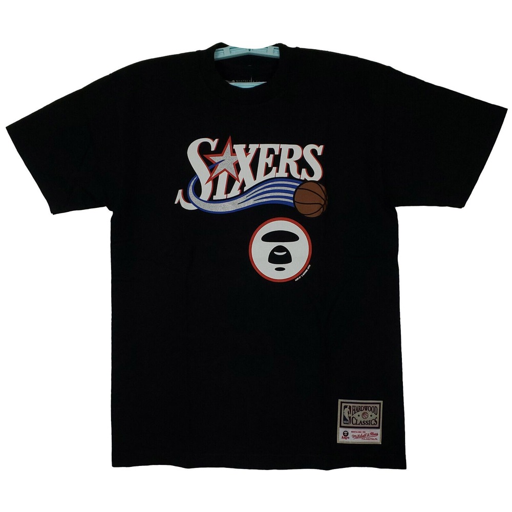 AAPE Philadelphia‎ 76ers Mitchell & Ness NBA Small Shirt A Bathing Ape Black NWT